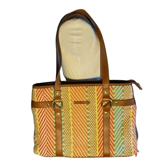 Caribbean Joe Purse Shoulder Bag Zip Closure Woven Purse - Picture 2 of 9